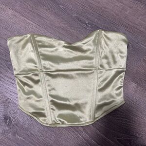Forever 21 Womens Corset Crop Top Green Size Small Strapless Satin